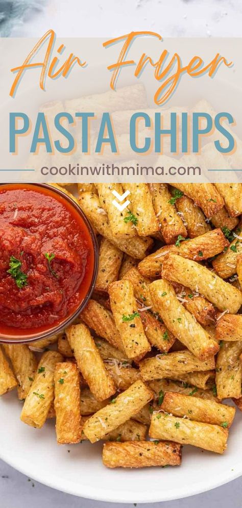 These Air Fryer Pasta Chips are a fun and easy little appetizer. The cooked pasta noodles are tossed in a homemade parmesan seasoning blend and then they’re air fried until they’re crispy and taste just like your favorite chips. These little guys are addicting and they’re dangerously easy to make. Air Fryer Pasta Chips, How To Cook Noodles, Appetizers Sliders, Air Fryer Pasta, Tiktok Pasta, Fried Pasta, Low Carb Chicken Parmesan, Olympics Party, Crispy Noodles