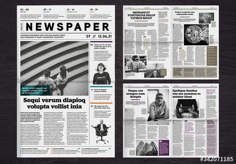 Stock Image: Tabloid Newspaper Layout Yearbook Newspaper Theme, Newspaper Themed Yearbook, Newspaper Moodboard, Tabloid Layout Design, Tabloid Layout, Newspaper Graphic Design, Tabloid Design, Newspaper Template Design, Newspaper Graphic