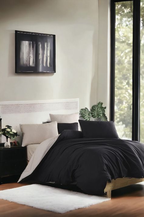 Description: Completely transform the atmosphere of your bedroom with this durable and high-quality double duvet cover set. With elegant black and beige tones, it perfectly complements both modern and classic decors. Thanks to its breathable Akfil fabric, it offers a comfortable and quality sleep experience. The duvet cover set is designed with your comfort and that of your loved ones in mind. Suitable for both double and single beds, explore our Double Duvet Cover Set options and replace your o Black And White Bed Decor, Cream And Black Bedding, Black And Ivory Bedroom, Black Duvet Cover Bedroom, Black And Beige Bedroom, Beige And Black Bedroom, Black And White Bedding, Double Bedding Sets, Black Duvet