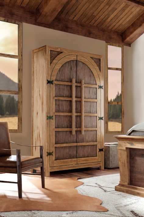 The Big Sky Wardrobe Tulum House, American Wilderness, Hooker Furniture Bedroom, Birds Wings, Post And Beam Construction, Bar Hardware, Inside Doors, Wood Armoire, Tommy Bahama Home