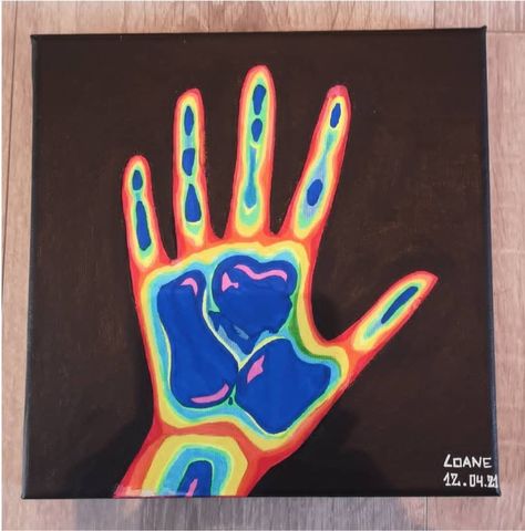 Thermal Hand Print Painting, Thermal Hand Painting, Thermal Hand Art, Thermal Hand Print, Edgy Painting Easy, Paint Marker Art Easy, Thermal Art, Handprint Painting, Pink Canvas Art