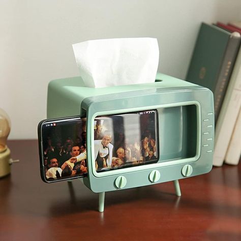 2 in 1 TV Tissue Box Desktop Paper Holder Mobile Phone Shelf Desktop Decoration Napkin Tissue Holder : Amazon.ca: Home Tissue Box Hacks, Tissue Box Crafts, Wood Magazine, Kitschy Kitchen, Acrylic Storage, Tissue Box Holder, Office Desktop, Office Bathroom, Vintage Tv