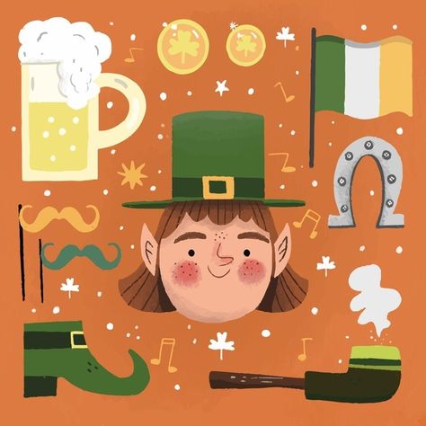 Hand drawn st. patrick's day elements Fr... | Free Vector #Freepik #freevector #party #beer #hand-drawn #spring St Patricks Illustrations, St Patricks Day Illustrations, Cupcake Drawing, Irish Beer, Cookies Ideas, Holiday Banner, Xmas Card, Irish Traditions, Happy St Patricks Day