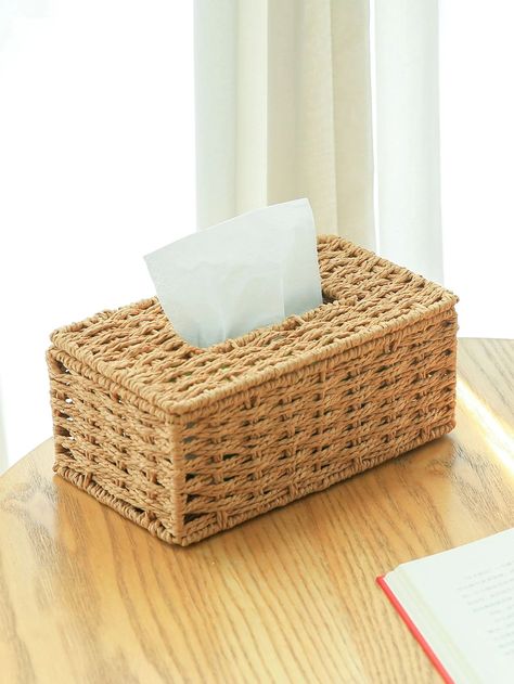 1pc Beige/camel Faux Woven Rattan Tissue Box Holder, Fits Multiple Sizes Of TissuesI discovered amazing products on SHEIN.com, come check them out! Art School Supplies, Tissue Paper Holder, Tissue Storage, Dining Table In Living Room, Tissue Box Holder, Woven Rattan, Hanging Light Fixtures, Throw Pillows Christmas, Sofa Cushion Covers