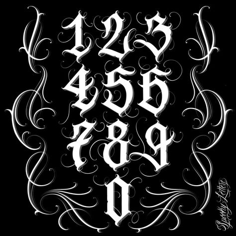 Gothic Numbers by @Spooky_letters on instagram Goth Number Tattoo, Goth Numbers Font, Tattoo Lettering Fonts Numbers, Cool Font Numbers, Number Script Tattoo, Numbers Font Design, Gothic Tattoo Lettering, Number Styles Fonts, Gothic Number Tattoo