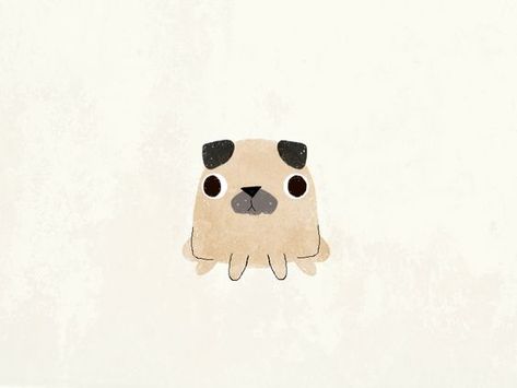 Pug Doodle Easy, Pug Cute Drawing, Simple Pug Drawing, Cute Pug Illustration, Cute Pug Art, Pug Illustration Cute, Puggle Drawing, Pug Cartoon Drawing, Pug Art Illustration