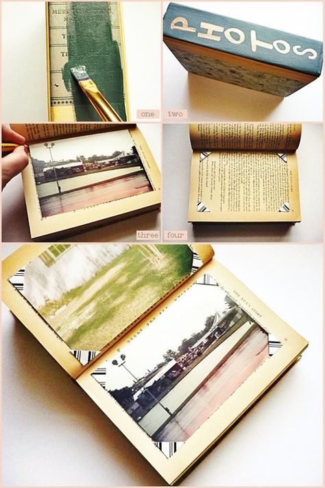 If your collection of old books is starting to get out of hand, here’s an idea for how you can use them up! This tutorial over at Making Lovely shows the steps for creating a photo album from… Make A Photo Album, Diy Photo Book, Recycled Book, Crochet Geek, Photo Corners, Inside And Outside, Album Book, Old Book, Book Projects