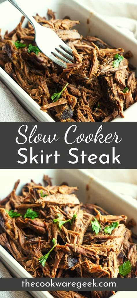 Slow cooker skirt steak or carne asada. This is an easy crockpot recipe for fajitas and tacos. #slowcooker #crockpot #skirtsteak #carneasada Beef Skirt Recipes, Skirt Steak Carne Asada, Carne Asada Slow Cooker, Slow Cooker Skirt Steak, Recipe For Fajitas, Steak In Slow Cooker, Steak Carne Asada, Flank Steak Crock Pot, Crockpot Steak Recipes