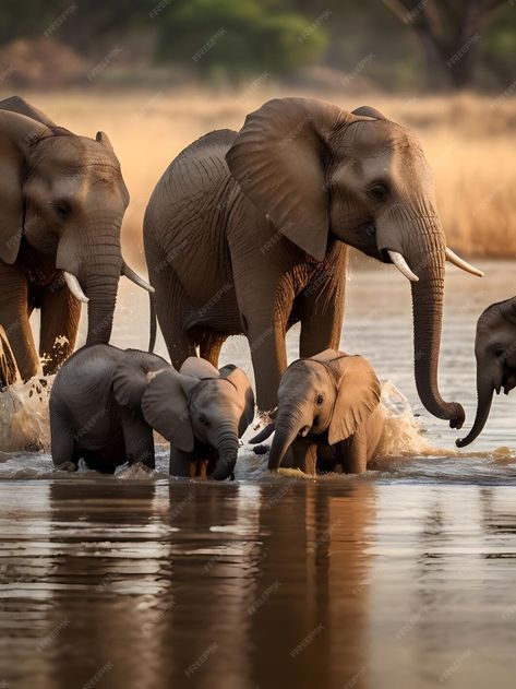 Premium Photo | A group of elephants are drinking water with one of them has a white tusk Group Of Elephants, Two Elephants, Learn Yoga Poses, Elephant Photography, Herd Of Elephants, Elephant Pictures, Elephants Photos, Water Images