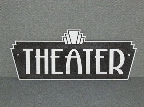 Vintage Style Art Deco Silver & Black Theater Sign Movie Home Theater Decor #hometheater #home #theater #posters Theater Website, Theater Sign, Art Deco Theater, Theatre Diy, Theater Decor, Movie Home, Theater Furniture, Theatre Sign, Modern Millie