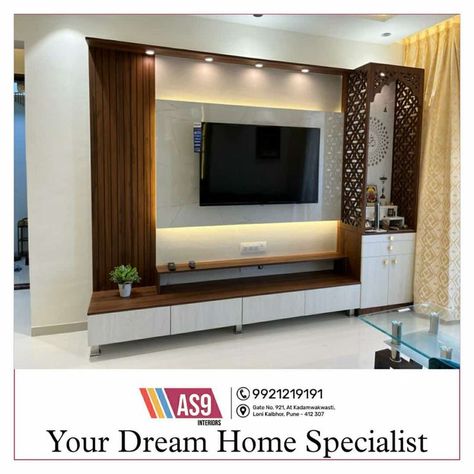 MODULAR TV UNIT WITH CUSTOMISED DESIGN Tv Unit Attached Mandir, T.v Unit Design, Tv Cabinet Design Modern, Small Tv Unit, Lcd Panel Design, Modern Tv Unit Designs, Tv Unit Design Modern, Tv Unit Furniture Design, Modern Tv Wall Units