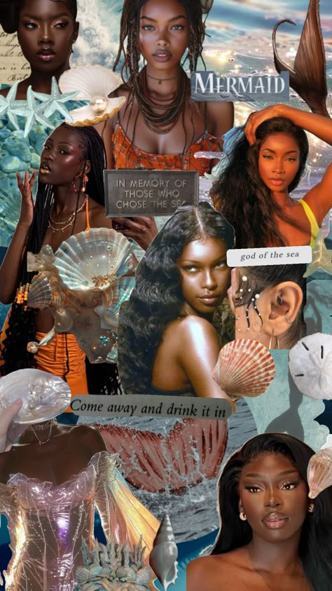 Little mermaid #ocean #siren #mermaid #ariel #mermaidcore #sea #ethereal Siren Style Aesthetic, Siren Black Women, Mermaidcore Black Women, Mermaid Core Outfit Aesthetic, How To Be A Siren, Mermaid Vibes Outfit, Siren Collage, Siren Outfit Aesthetic, Black Siren Aesthetic