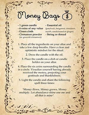 'Money Bags': A Powerful Spell with Cinnamon and Coins Money Sigil Spell, Herbs For Money Spells, Money Spells Magic, Powerful Money Spells, Witchcraft Spells For Beginners, Money Spells That Work, Prosperity Spell, Good Luck Spells, Money Spell