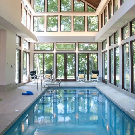 Indoor swimming pool Lap Pool Designs, Small Indoor Pool, Indoor Swimming Pool Design, Pool Indoor, Indoor Pool Design, Piscina Interior, Indoor Pools, Luxury Swimming Pools, Indoor Swimming Pool