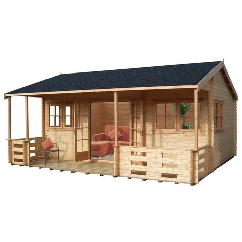 Shire Kingswood 18x20 Apex Tongue & groove Wooden Cabin - Assembly service included Timber Logs, Cabin Diy, Wooden Cabin, Shed Floor, Roof Shapes, Outdoor Buildings, Wooden Cabins, Roof Tiles, Cabin In The Woods