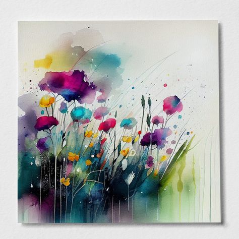 Poppy Abstract, Wild Flower Art, Generative Kunst, Vivid Watercolor, Wildflowers Watercolor, Abstract Watercolor Flower, Painting Colourful, Wildflower Painting, Meadow Painting