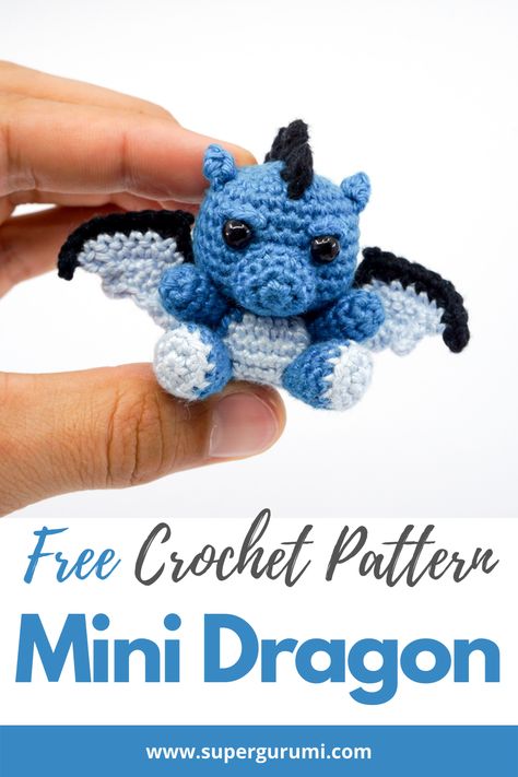 Free Crochet Pattern for the mini Dragon by Supergurumi. This cute dragon is easy to crochet with a step by step description and many pictures. Make your loved ones happy with this little dragon. #amigurumi #crochet #crochetpattern #dragon #crochetdragon Dragon Crochet Pattern, Dragon Crochet, Crochet Dragon Pattern, Mini Dragon, Mini Amigurumi, Crochet Mignon, Confection Au Crochet, Cute Dragon, Animal Crochet