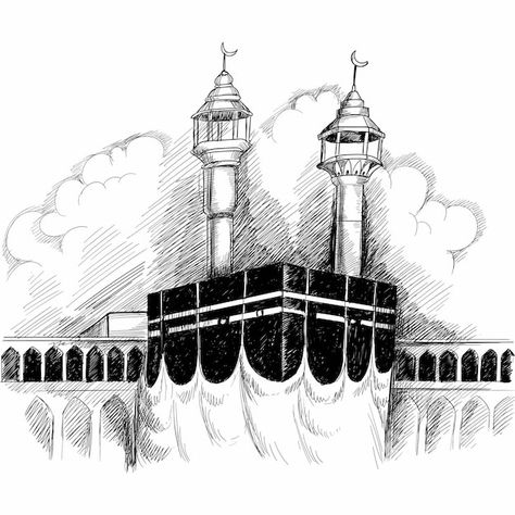 Holy kaaba in mecca saudi arabia hand dr... | Free Vector #Freepik #freevector #mosque-sketch #kaaba #mecca #islamic-mosque Mosque Drawing, Canva Idea, Mecca Saudi Arabia, Umrah Package, Muslim Holidays, Happy Eid Al Adha, Mosque Art, Abstract Painting Techniques, Islamic Cartoon