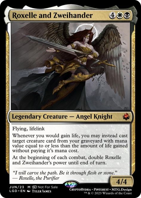 Please let me know what you think! I appreciate feedback. Roxelle and Zweihander — Legendary Creature — Angel Knight — Magic: the Gathering — MtG — Concept Card Angel Knight, Magic Card Game, Mtg Decks, Mtg Altered Art, Magic: The Gathering, Mtg Art, Dragon City, Magic The Gathering Cards, Magic Cards