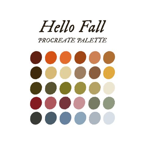 Fall Procreate Color Palette A bright and warm palette with some cool tones to fully bring your autumnal art to life! WHAT YOU GET A Procreate file of the palette. Once you downoad the file, clicking on the downloaded file should upload the palette to procreate automatically. If you have any issues with this, please feel free to contact me and I will get back to you within 24h. REFUNDS AND EXCHANGES Due to the digital nature of the product and the ability to be reproduced, refunds or returns are NOT available. LICENSE CONDITIONS Users are not allowed to resell, loan, lease or distribute these color palettes or a modified version of them. Complete Color Palette, Vivid Autumn Color Palette, Fall Palette Colors, Autumnal Colour Palette, Autumn Palette Colors, Warm Autumn Palette, Whimsical Color Palette, Autumnal Art, Color Palette Autumn