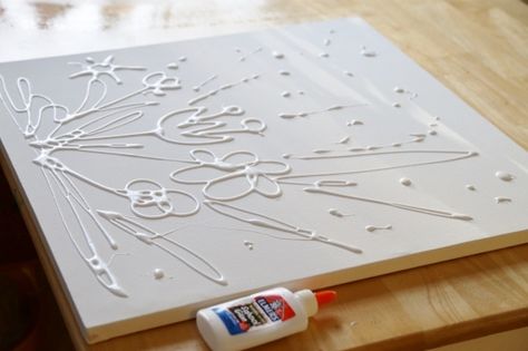 Glue Art on Canvas with Watercolor Paint Glue Art On Canvas, Alternative Painting, Resist Painting, Hot Glue Art, Glue Art, Glue Painting, Canvas Art Projects, School Glue, Canvas Painting Diy