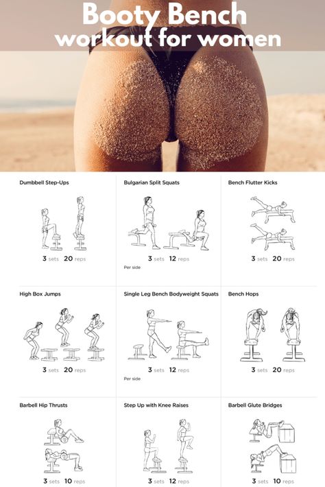 Glute Lifts Workout, Leg Workout Bench, An Bench Workout, Dumbbell Workout With Bench, Leg Workouts With Bench, Glute Workout On Bench, Weight Bench Leg Workout, Beginner Bench Workout, Home Workout With Bench