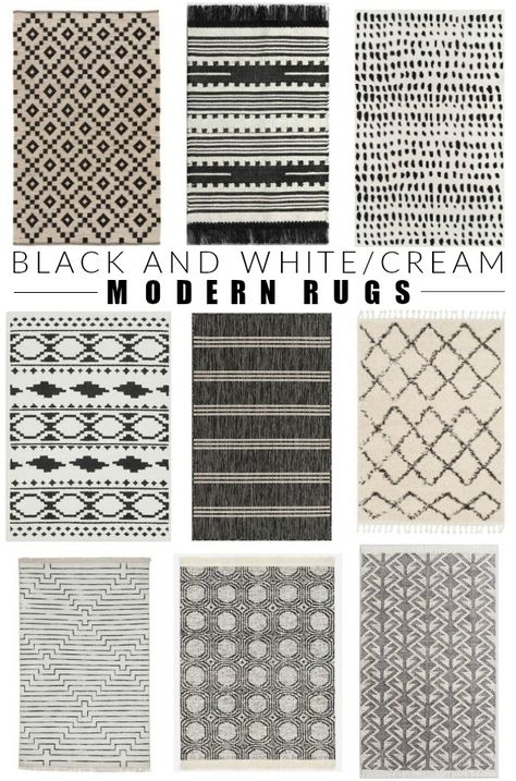 Black and white/cream rugs are timeless and perfect for achieving a beautiful vintage modern look! #rugs #modernrugs #moderdecor #neutraldecor Black And White Living Room Area Rugs, Cream And Black Boho Rug, Black Geometric Rug Living Room, Black And White Area Rug 9x12, Black And Ivory Rug Living Room, Black And Ivory Area Rug Living Room, Rugs In Bedroom Black And White, Black & White Area Rugs, Black And White 8x10 Rug