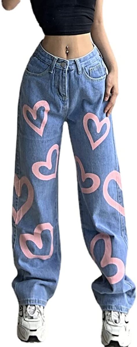 Love Heart Pants, Jeans With Art On Them, Heart Pants Outfit, Jeans Drawing Diy, Heart Jeans Outfit, Painted Baggy Jeans, Baggy Jeans Drawing, Painting On Jeans Ideas, Custom Cargo Pants