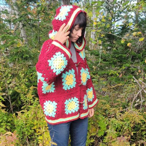 Upcycled granny square blanket . . . #thriftflip #repurposedclothing #diy #grannysquareclothes #grannysquarecardigan #crochet #upcycling #upcycled #upcycledclothing Granny Square Blanket Upcycle, Crochet Upcycling, Crochet Granny Square Hooded Cardigan, Square Patch Crochet Cardigan, Cottagecore 70s, Hooded Granny Square Cardigan, 70s Woodstock, Vintage Granny Square Long Sleeve Outerwear, Manic Pixie Dream