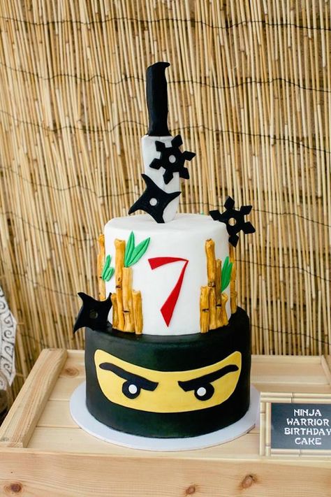 Ninja Cake from a Japanese Ninja Warrior Birthday Party on Kara's Party Ideas | KarasPartyIdeas.com (12) Ninja Warrior Birthday Party, Ninja Birthday Party Ideas, Ninja Birthday Cake, Ninja Themed Birthday Party, Ninja Birthday Party, Ninja Cake, Ninja Theme, Lego Ninjago Birthday, Japanese Ninja