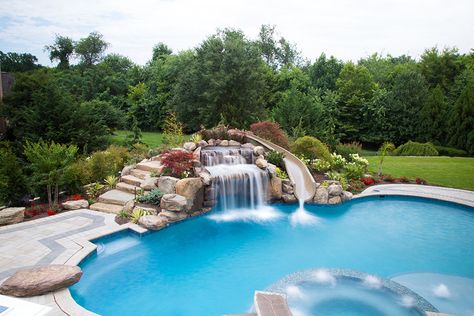 Beautiful Pools Backyard, Pool With Water Feature, Pool Grotto, Natural Stone Steps, Polo Forest, Pool Waterfalls, Grotto Pool, Stone Waterfall, Sun Shelf