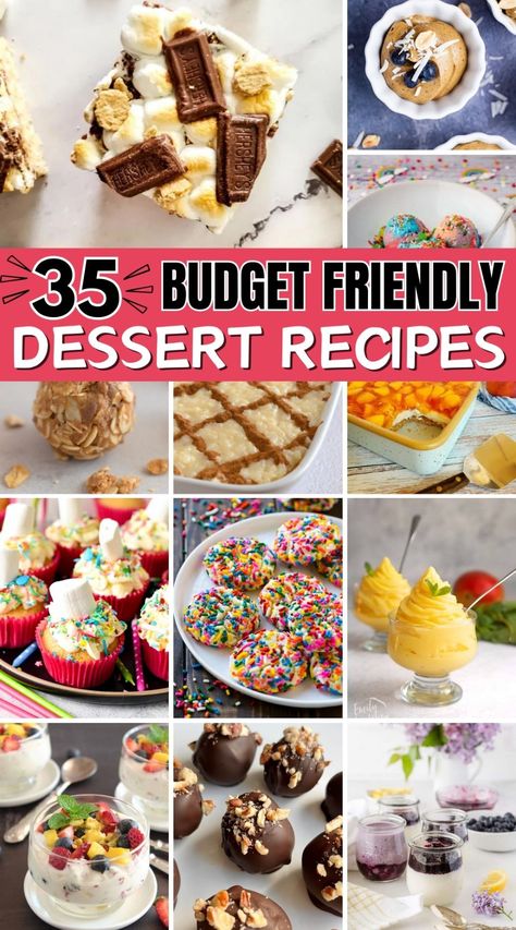 Looking for easy desserts that won't break the bank? Dive into our collection of 35 budget-friendly dessert recipes! Whether you're planning a party or just need a quick sweet fix, these treats are perfect. From fun, easy desserts for parties to simple creations with just a few ingredients, we've got you covered. These recipes are all about making your life sweeter without the stress. Get ready to impress your guests and your taste buds without stretching your budget. Let's make dessert the ... Easy Desserts For Fundraisers, Dessert Recipes Cheap, Quick Cheap Desserts, Simple Cheap Desserts, Cheapest Desserts To Make, Few Ingredient Dessert Recipes, Budget Friendly Desserts, Cheap Desserts Budget, Easy Decadent Desserts