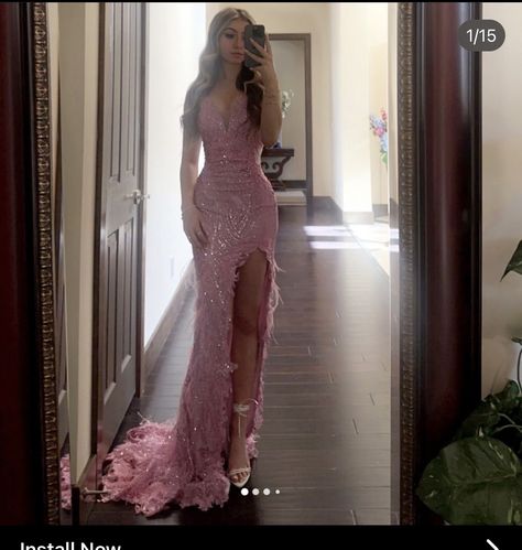 Pink Sparkly Prom Dress, Satin Sleeves, Sparkle Prom Dress, Portia And Scarlett, Mermaid Pink, Classy Prom, Scarlett Dresses, Gorgeous Prom Dresses, Classy Prom Dresses