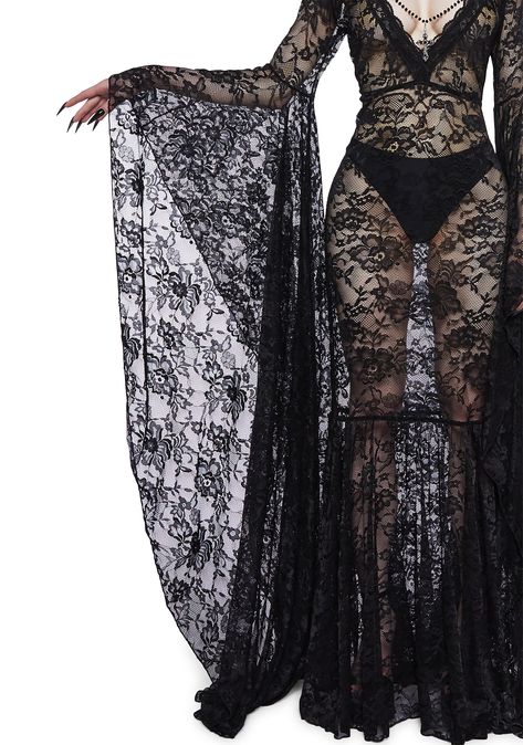 Widow Lace Mega Flare Sleeve Maxi Dress - Black – Dolls Kill Flare Sleeves, In The Shadows, Sleeve Maxi Dress, Lace Lingerie, Goth Outfits, Fantasy Fashion, Edgy Outfits, Maxi Dress With Sleeves, Goth Fashion