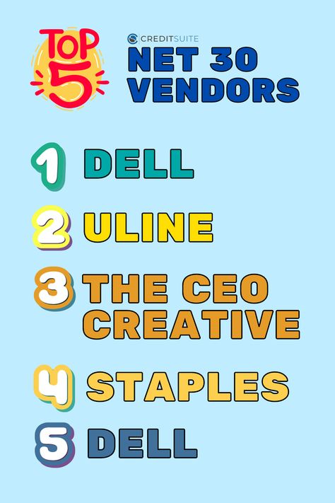 Which of these Top 5 Net 30 Vendors do you have #businesscredit #buildbusinesscredit #businesscreditcoach #startup #smallbusiness #entrepreneur #businesstips Net 30 Vendors, Off Page Seo, Website Audit, Llc Business, Business Credit, Keyword Research, Competitor Analysis, Financial Health, Seo Website