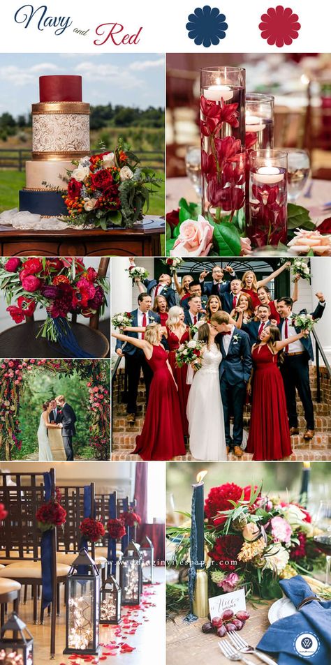 Blue And Red Wedding, Red White And Blue Wedding, Wedding Centerpeices, Blue Red Wedding, Blue Fall Wedding, Dark Red Wedding, Wedding Dreses, Wedding Theme Color Schemes, Wedding Color Palettes