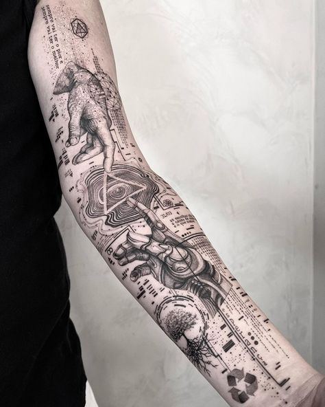 Surrealist Tattoo, Fibonacci Tattoo, Arm Tattoos For Guys Forearm, Geometric Tattoo Sleeve Designs, Alchemy Tattoo, Tattoos To Cover Scars, Torso Tattoos, Key Tattoos, Forearm Band Tattoos