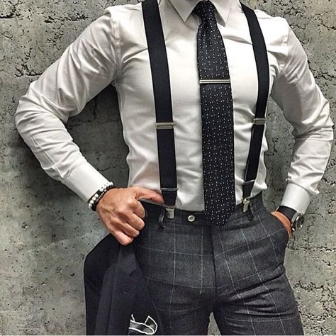 Splendid Wedding Outfits for Guys in 2017  - Weddings are really happy and special incidents in many people's lives. Although weddings are supposed to be fun and everything, it might be a bit str... -   . Classy Club Outfits, Suspenders Men Fashion, Wedding Suits Men Grey, Men Suits Blue, Suspenders Outfit, Grey Suspenders, Suspenders Men, Fashion Suits For Men, Modern Gentleman