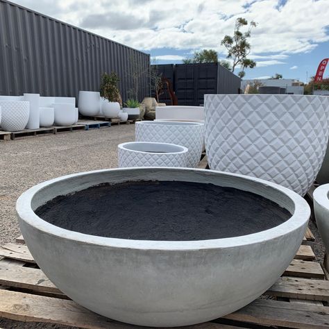 Unique Stone Planters, Low Bowl Planter Ideas, Bowl Planters Outdoor, Planters Around Pool, Large Bowl Planters, Pool Planters, Time Architecture, Outdoor Planter Boxes, Large Outdoor Planters