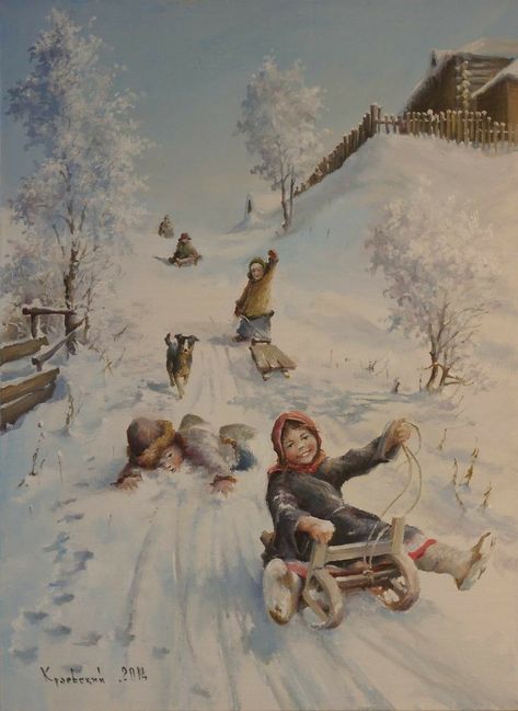 Storybook Art, Playing In The Snow, Christmas Scenery, Winter Szenen, Vintage Christmas Images, Winter Images, Winter Painting, Winter Scenery, Christmas Scenes