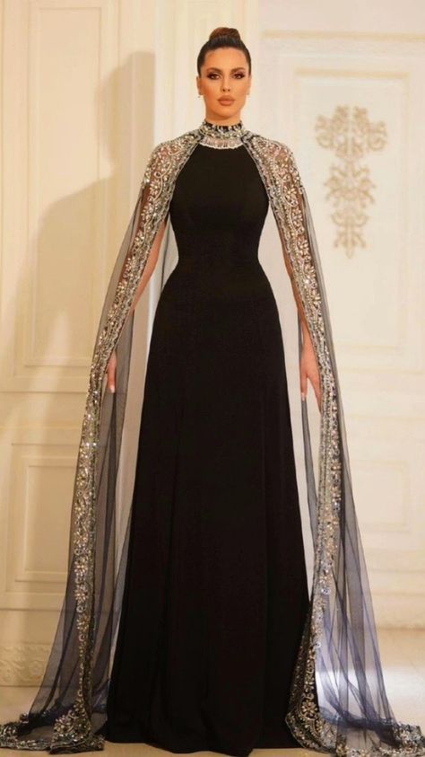 Cape Style Dresses Indian, Cape Gown Designs, Gown Ideas Indian, Dress With Cape Gowns, Formal Cape, Black Rhinestone Dress, Blue Plus Size Dresses, Cocktail Dress Maternity, Plus Size Lace Dress