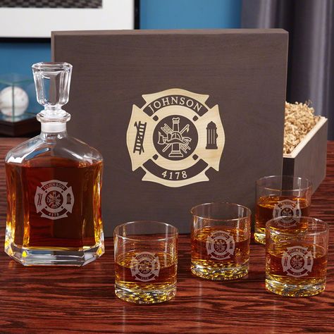 Fire & Rescue Engraved Liquor Decanter Set for Firefighters Firefighters Gifts, Liquor Decanter Set, Gifts For Doctors, Custom Whiskey Glasses, Whiskey Gift Set, Personalized Decanter, Personalized Whiskey Decanter, Custom Wood Boxes, Whiskey Decanter Set