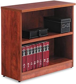 Alera VA633032MC Valencia Bookcase, 2-Shelf, 31-3/4 x 14 x 29-1/2, Med.Cherry Brown Bookcase, 2 Shelf Bookcase, Wide Bookcase, Deep Shelves, Edge Banding, Shelf Lighting, 2 Shelves, Bookcase Storage, Door Installation