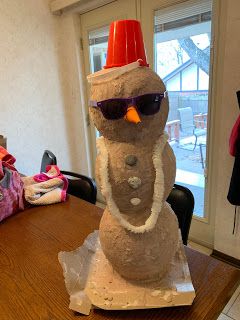 Paper Mache Sand-Man (Snowman) Diy Sand Snowman, Paper Mache Snowman, Paper Mache Snowman Ornaments, Sand Snowman Beach, Beach Santa Claus, Snowman On The Beach, Sand Snowman, Snowman Accessories, Kids Homework