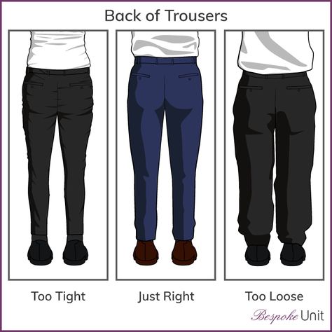 back of trousers proper fit Types Of Pant Fits Men, Mens Formal Trousers Style, Tailor Made Pants Men, Classic Trousers Man, Wardrobe Template, Formal Pant Fitting Guide Men, Raising Gentlemen, Formal Dress For Men, Mens Tailored Suits