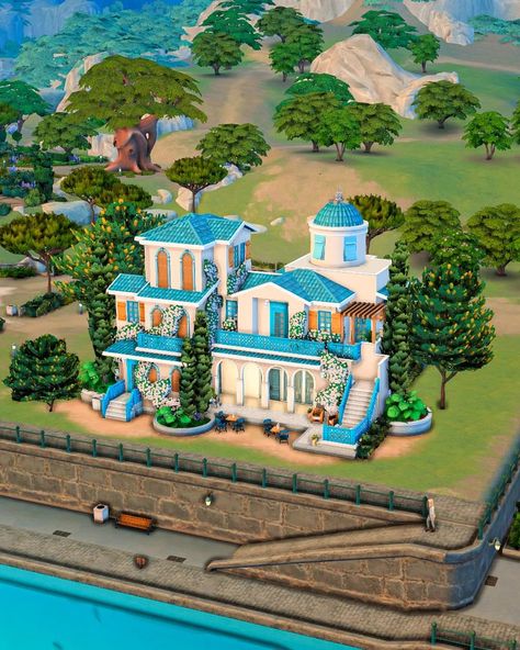 I built a Greek inspired house in @thesims , it's placed in Tartosa and I had so much fun doing this style for the first time 🌿 What do you think about this house? #thesims4 #thesims #EAPartner #sims4 Sims 4 Moroccan House, Moroccan House, Moroccan Houses, The Sims 4 Lots, Sims Inspiration, Sims Builds, Save File, Sims Four, Sims 4 Build