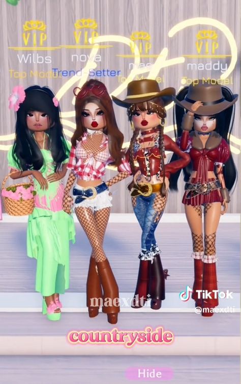 Country Dti Outfit, Country Side Dti Ideas, Cowgirl Dti Outfit, Top Model Dti Outfit Idea, Country Glam Dti Outfit, Avatar Dti Outfit, Dti Country Side Outfit Ideas, Country Glam Outfit Dress To Impress, Dress To Impress Outfits Roblox Game Theme Countryside