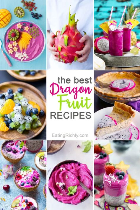 Dragon Fruit Recipe, Dragon Fruit Recipes, Food Dragon, Banana Nice Cream Recipes, Fruit Soft Serve, Dragonfruit Recipes, Dragon Fruit Smoothie Bowl, Tropical Fruit Salad, Acai Bowls Recipe