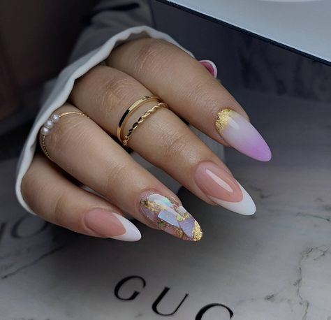 Almond Nail Ideas, Classy Almond Nails, Ombre Gel Nails, Asian Nails, Diva Nails, Glamorous Nails, Exotic Nails, Nail Art Designs Videos, Soft Nails