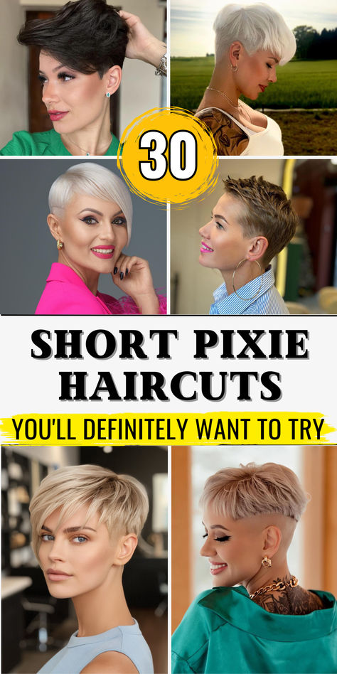 Discover 30 short pixie haircuts for women that are designed to suit every hair type. From super short edgy undercuts to pixie cuts for fine hair, these styles are versatile and trendy. Whether you have thick hair or fine hair over 50, these cuts offer a modern and stylish look. Curly-haired women and those with round faces will find the perfect pixie cut to complement their features. Blended Pixie Haircut, Undercut Pixie Fine Hair, Womens Undercut Short Hair, Pixie Thick Hair Round Face, Pixie Haircut For Fine Hair Over 50, Short Short Haircuts For Women, Hair Accessories For Pixie Cut, Short Hair Styles Pixie Undercut, Short Haircuts For Women With Round Faces